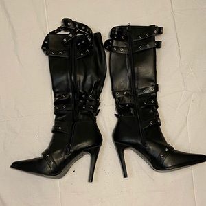 Sexy black buckle cop dancer club pirate heels